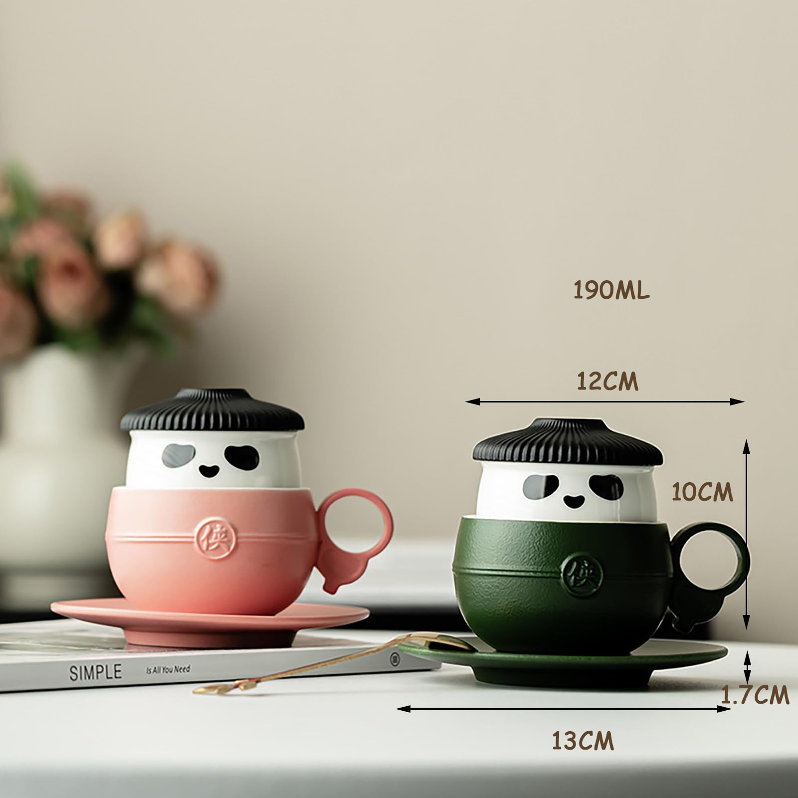 Teetasse, Teetasse, Teetasse mit Teesieb und Deckel, Tee-Ei, Chivalrous National Treasure Panda-Teetasse, Teetasse, Keramik-Teetasse, Kaffeebecher, Wasserbecher (schwarz)