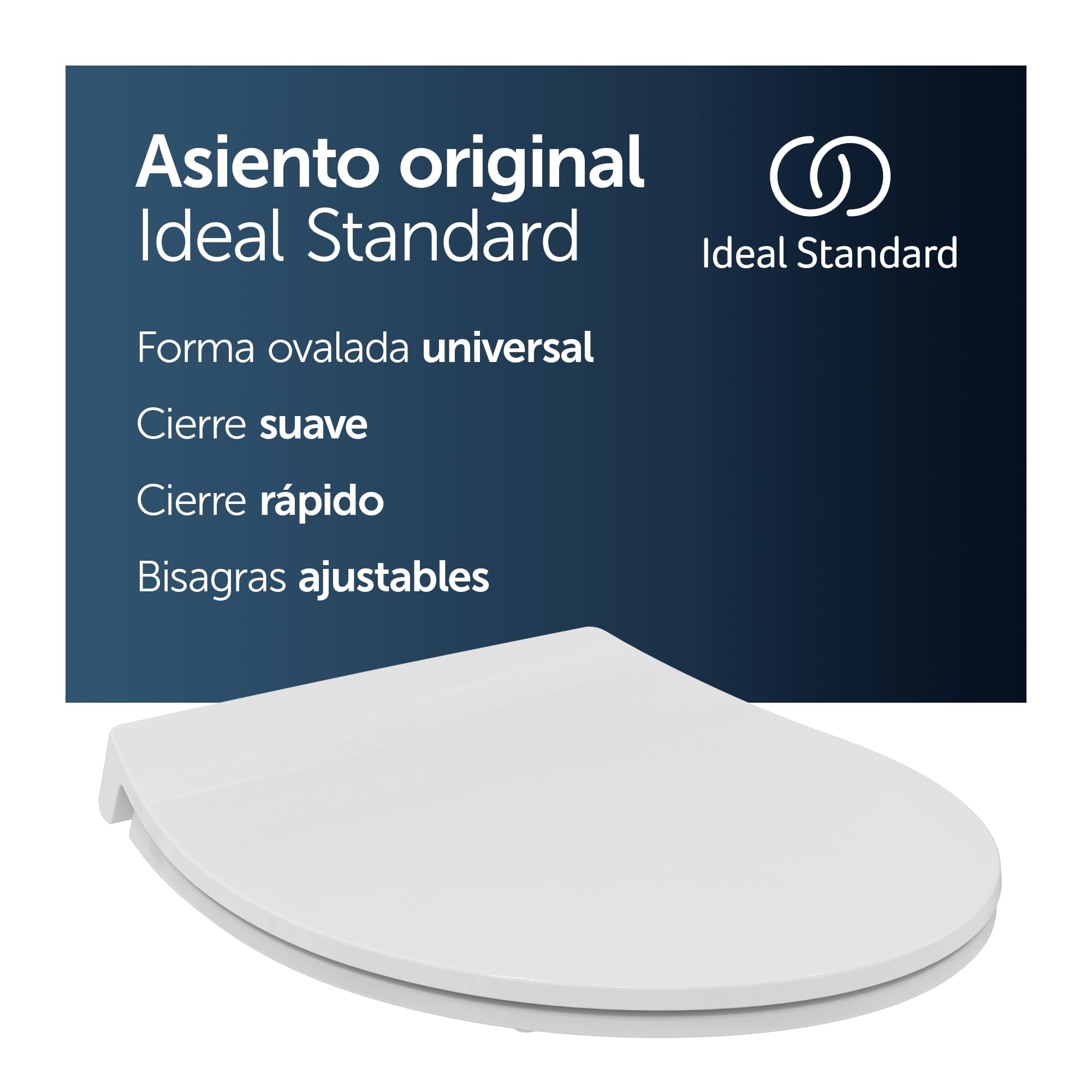 Ideal Standard Tirso Asiento de inodoro universal con mecanismo de cierre suave, extraíble de forma ovalada para una fácil limpieza, hecho de polipropileno reciclado – Blanco (365x425 mm)