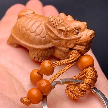 110862 厄除け天然桃の木龍亀キーホルダー