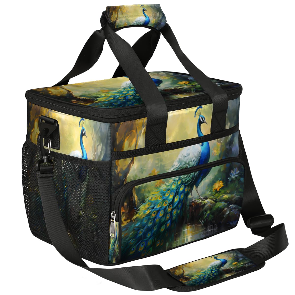 Beautiful Animal Insulated Picnic Backpack Lunch Box for Women Men Picnic Basket Tote Lunch Bag Picnic Bag Portable Lunch Bags for Picnic, Beach, Work, Trip,Office, Camp Ethnic Peacock