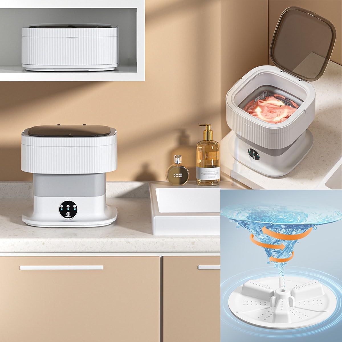 12X12X11in Foldable Washing Machine 10L Large Capacity Washer With Spin Cycle Basket And Drain Hose Travel Washing Machine For Home Dormitories Hotels(Gray)