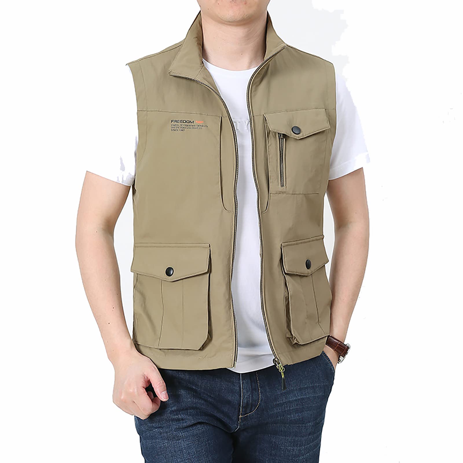 Safari Gilet Été Décontracté Pêche en Plein Air Photographie Voyage Travail Gilet Rapide, Léger, Respirant Veste