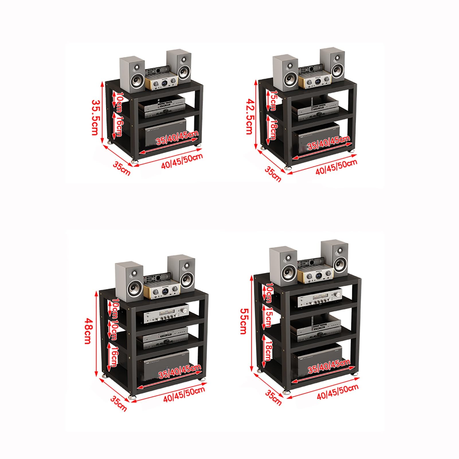 XingLi 3/4-Tier AV Media Stand, Video Component Cabinet Stereo Stand, Modern AV Cabinet, Corner TV Stand for Projector/TV Accessories- 2 Colors(B,4 Tier - 45x35x48cm)