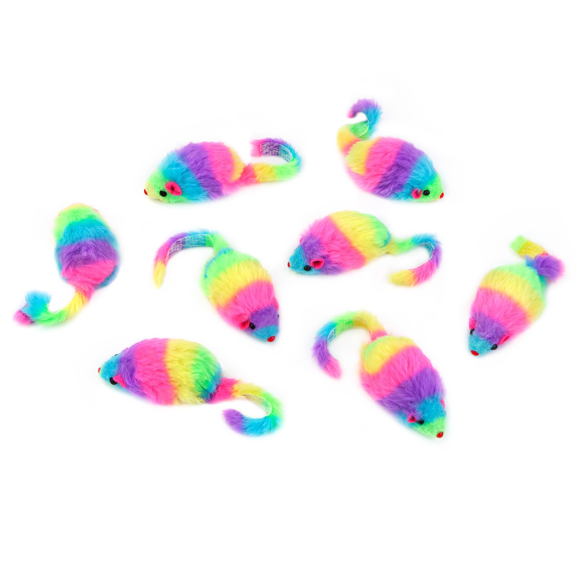 Chiwava 24 pezzi da 2,8" arcobaleno giocattolo peloso per gatti con sonaglio gioco interattivo a forma di topo
