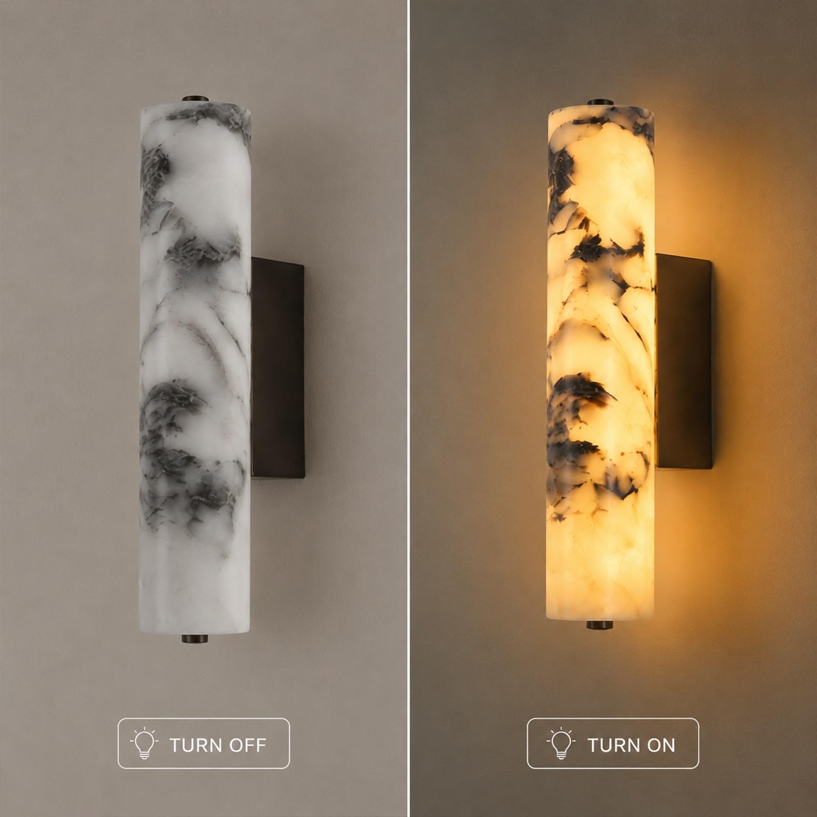 Lámpara de pared LED de piedra natural, lámpara de tocador de baño | Apliques de pared de alabastro de 11,02 pulgadas, lámpara cilíndrica de mármol, Base metálica
