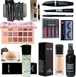 SHISHI HD Waterproof Makeup Kit Combo For Women & Girls (Set of 15) Eyeshadow Pallet, Makeup Brush set of 12, Kajal, 3in1, Eyelashes, Red edition, Foundation, Primer, Loose Powder, Makeup Fixer