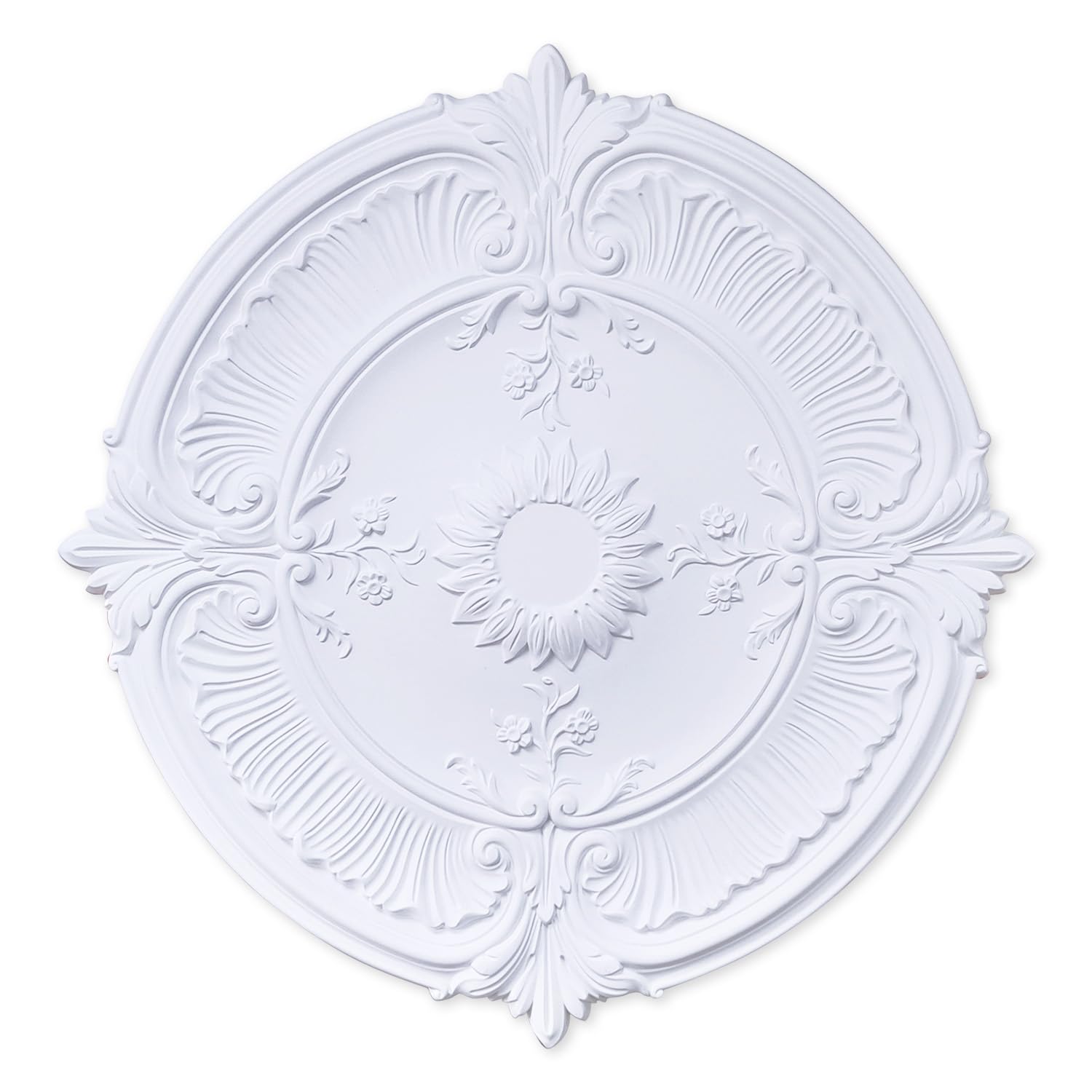 Living Heat White Luxury Lotus - Ornate Decorative Ceiling Rose - Lightweight Polyurethane 77Cm X 4Cm