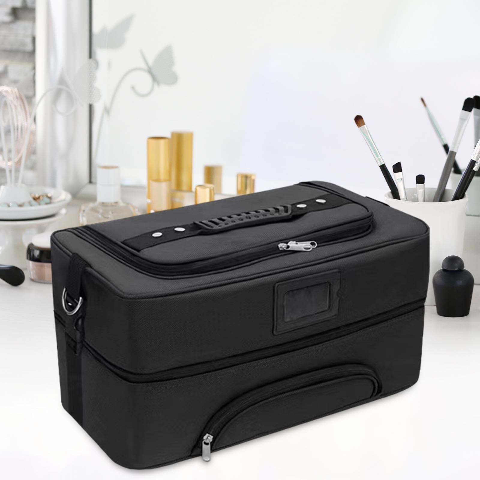 Kosmetiktasche, Reise Kosmetiktasche, Nagellack Organizer, Make Up Etui für Damen, Schwarz