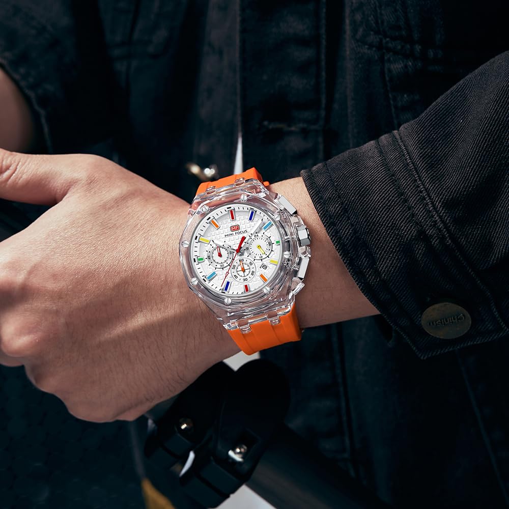 MINI Focus Men Watches,Multifunction Transparent Analog Display Silicone Strap Calendar Quartz Waterproof Trend Wrist Watches for Men
