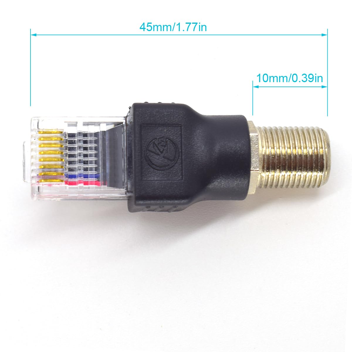 RF auf RJ45 Konverter-Adapter, F-Buchse auf RJ45-Stecker, Koaxialkupplung, Adapter, Koax, gerader Stecker, Schwarz, 2 Stück