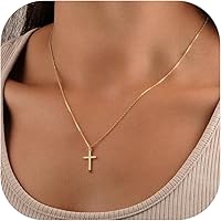 Turandoss Dainty 14K Gold Plated Cross Necklace for Women - Layered Beaded Infinity CZ Holy Mary Medal Faith Jewelry, First Communion Gift