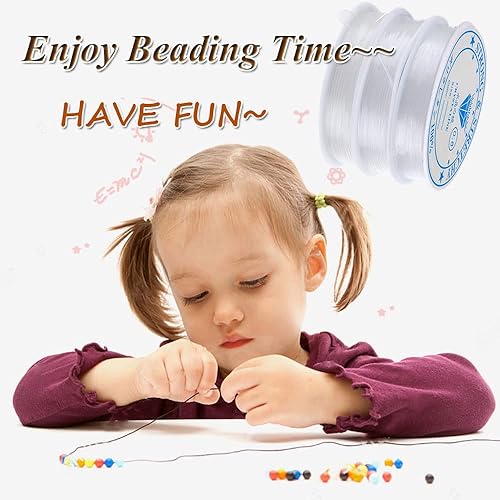 Miniatura 7 de Cuerda elástica para hacer joyas transparentenegro, 3 rollos de 0.031 in, cuerda elástica para cuentas de semillas, cuentas de poni, rollo (0.031