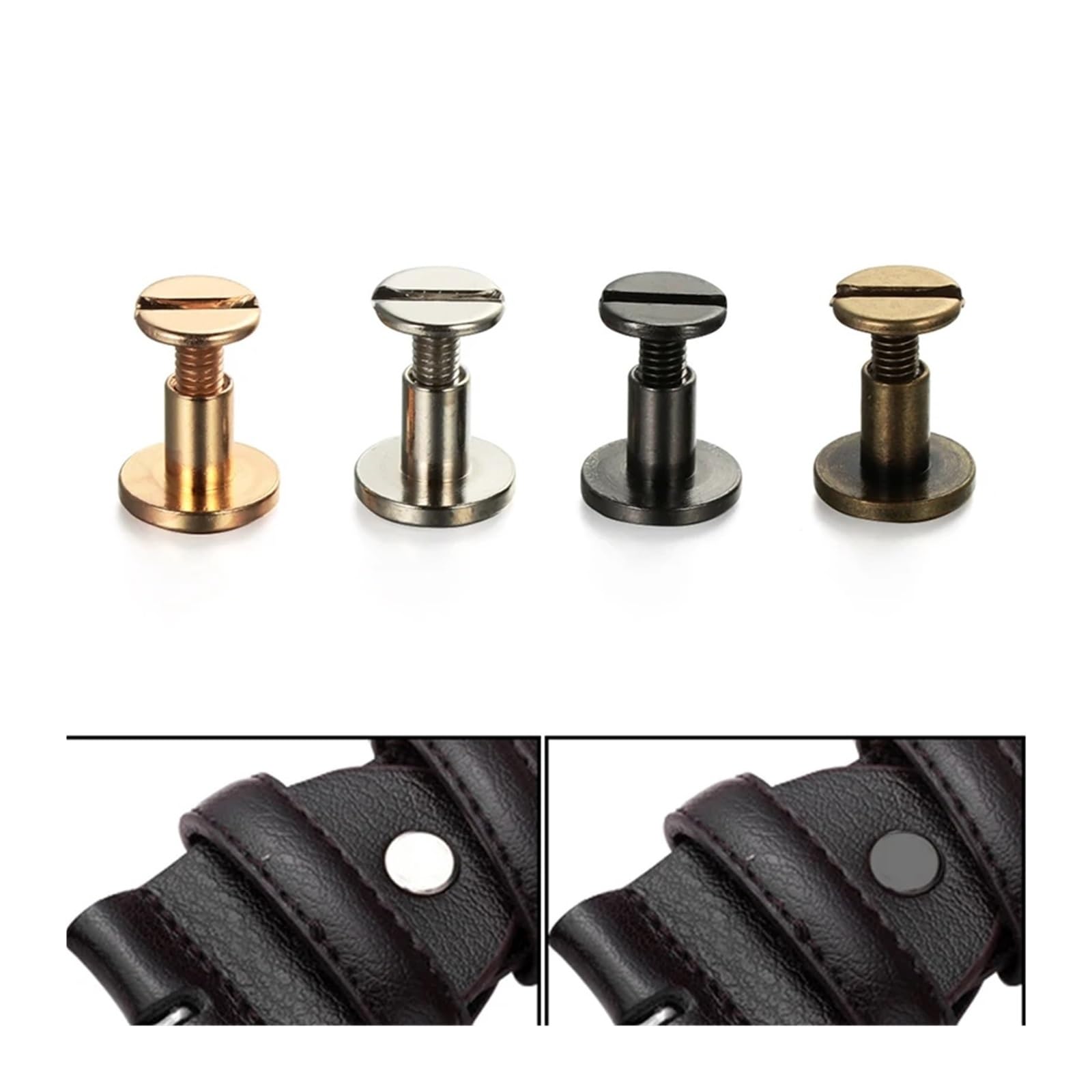 Remaches para artesanías de cuero 10 juegos de remaches redondos de cabeza plana, equipaje de Metal, tornillo for manualidades de cuero, uñas, doble curva, bolsa de ropa, zapatos, correa de cinturón,