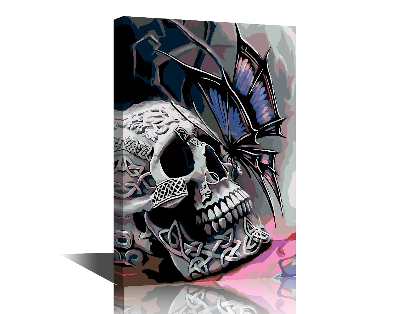 Canvas Wall Art for Living Room Retro Skeleton Butterfly Paintings Large Flower Prints and Poster Artwork for Walls Rustic Home Decor Wood Wall Decorations Canvas Frame Hanging Decor (24x16in)