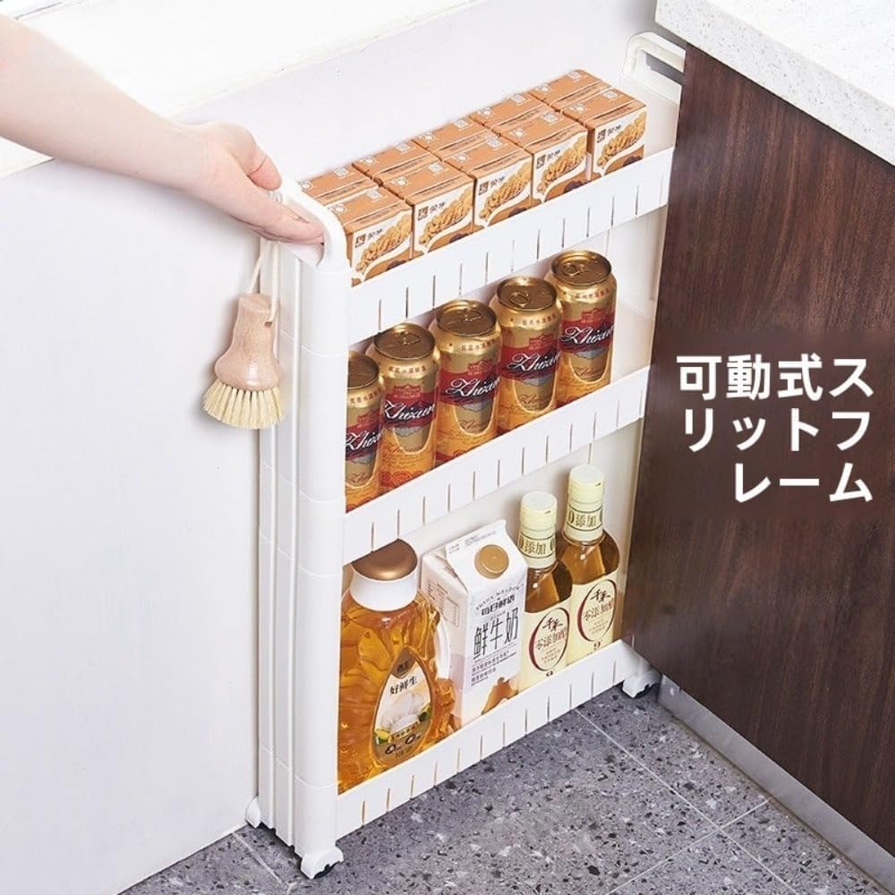 PVTKスリム収納ワゴン 10cmの隙間にぴったり収まるキャスター付きラック。キッチンやバスルーム、脱衣所や洗面所、冷蔵庫横の省スペ 【スクエア】