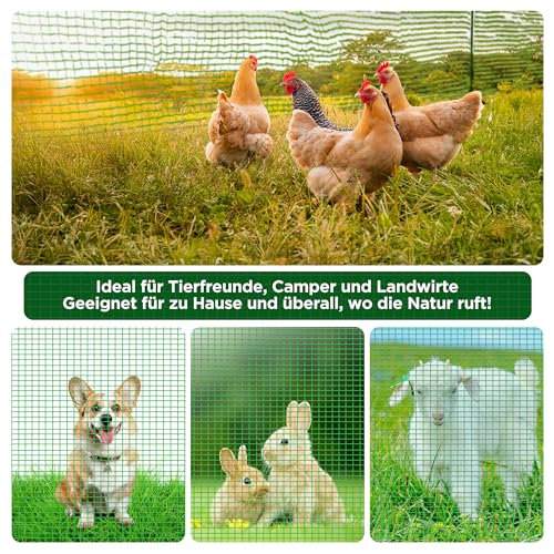 Signstek Begrenzungszaun, mobiler Zaun 120 cm hoch, 15m lang, 9 Pfähle, Hundezaun Hühnerzaun Gartenzaun Steckzaun ideal für Garten, Haus, Hof, Grün