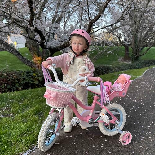 Image of Glerc Petal Girls Bike 12-18 Inch for Ages 2-9, Kids Bike with Training Wheels, Basket & Streamers, Princess Style Kids Bicycle, for Girls
