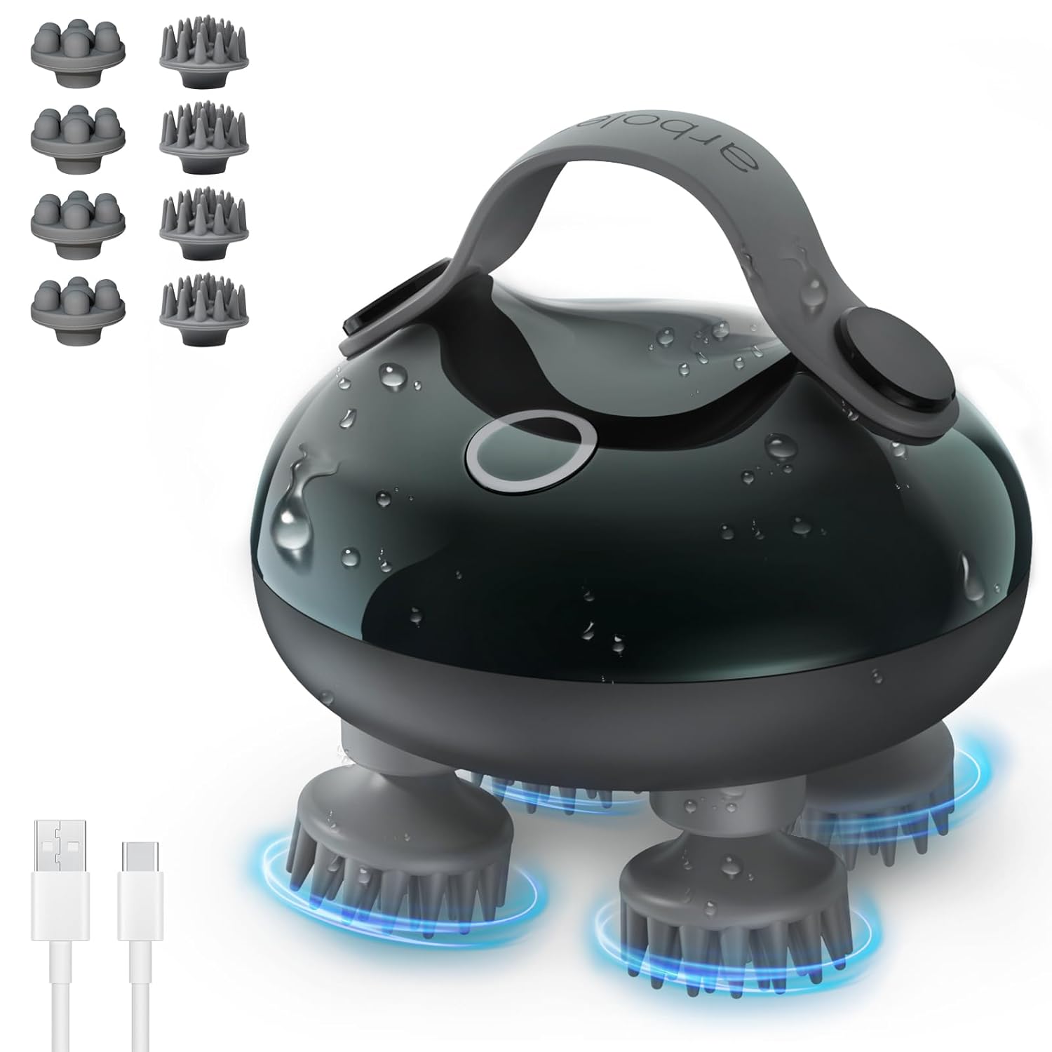 arboleaf Scalp Massager Electric, Portable Head Massager Scalp Stress Relax, Waterproof 6 in 1 Hair Massage with 8 Removable Claws, Rechargeable Hair Head Scratcher