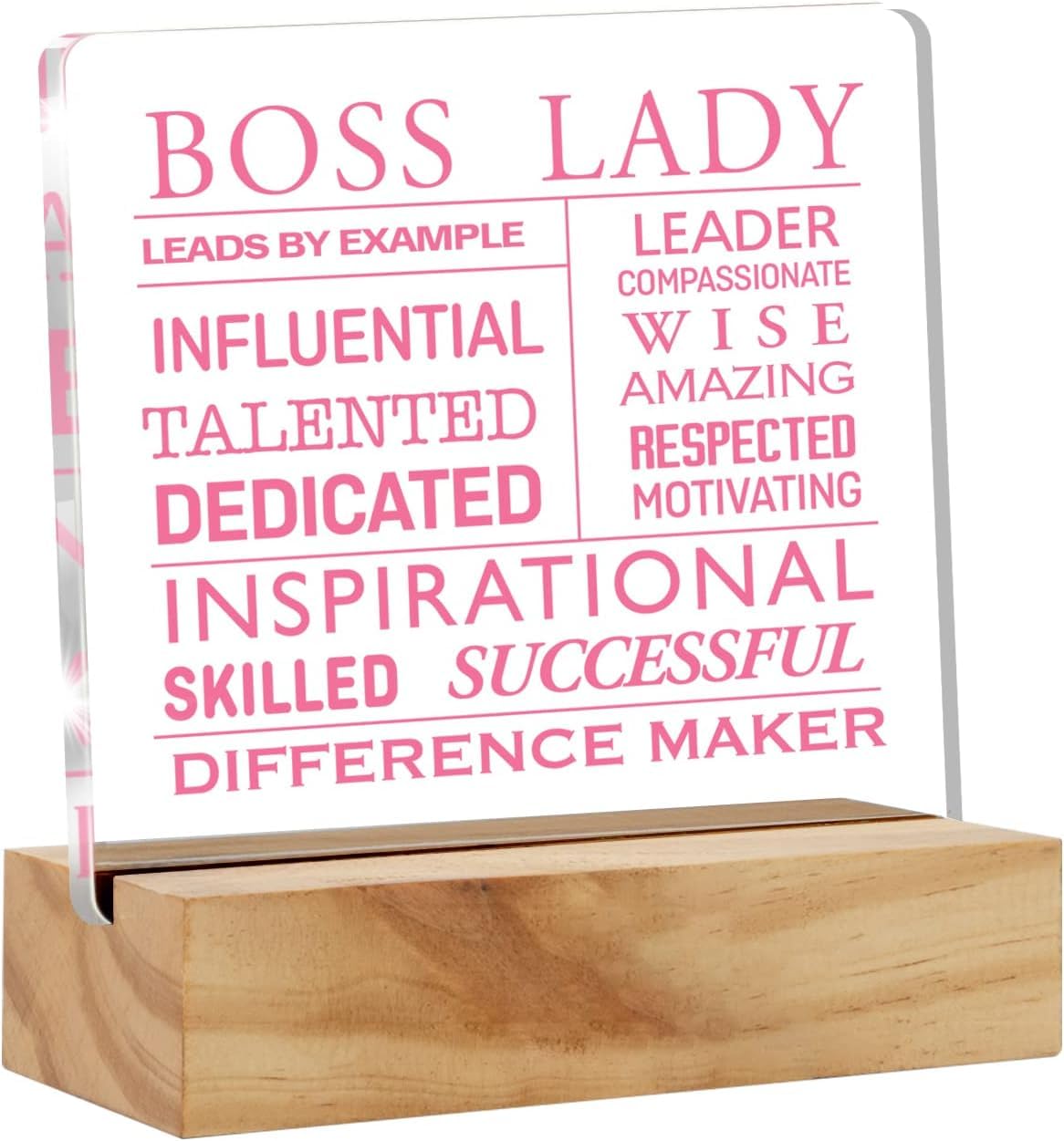 Bs amor Inspirational Boss Appreciation Gift Boss Lady Gifts for Women, Pink Boss Lady Desk Decor Acrylic Desk Plaque Sign with Wood Stand Home Office Desk Sign Keepsake 5x4 inch-image-13