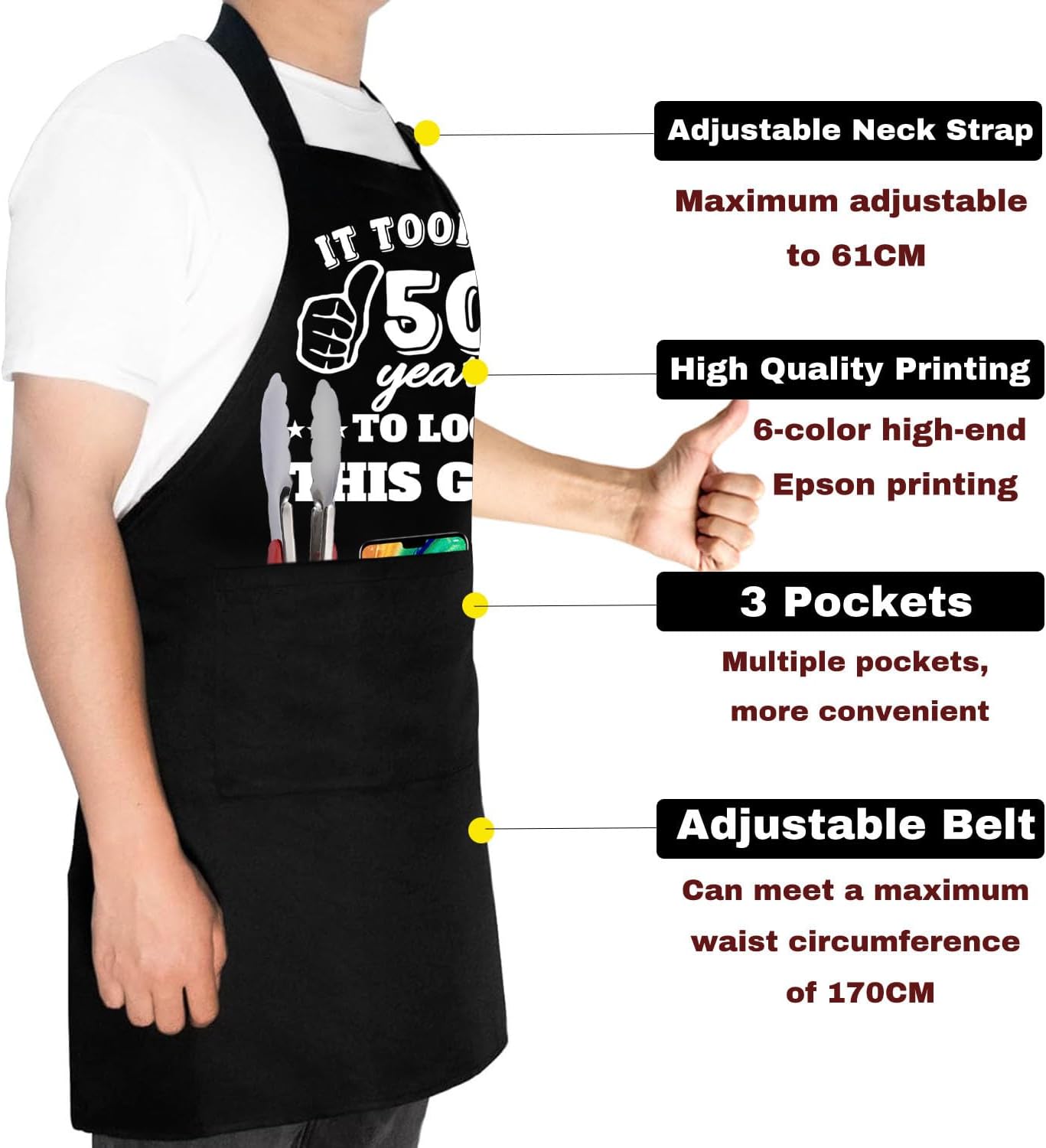 40th 50th 60th 65th 70th 75th Birthday Gift for Men, Cooking Grilling BBQ Chef Aprons With 3 Pockets, Kitchen Gift - Image 2
