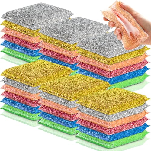 Image of Honeydak 36 Pcs Kitchen Scrubbing Sponges in 6 Colors Multipurpose Non-Scratch Scrubbing Cleaner Sponges Scouring Tool for Fast Cleaning Dishes, Pots, Pans, Sink