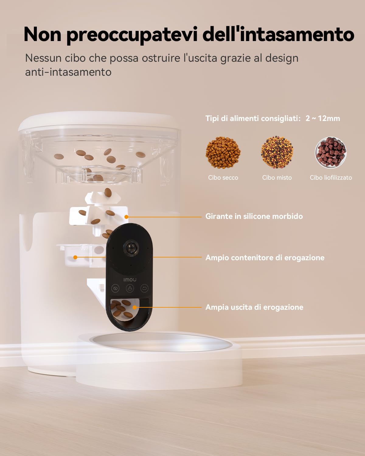 Imou 4L Distributore Automatico Cibo Gatti con 360° Telecamera, 4MP Distributore Automatico con Sensore per Cibo Basso, Tracciamento del Gatti/Cani, 2.4G WiFi, 1-15 Pasti/Giorno, Controllo APP