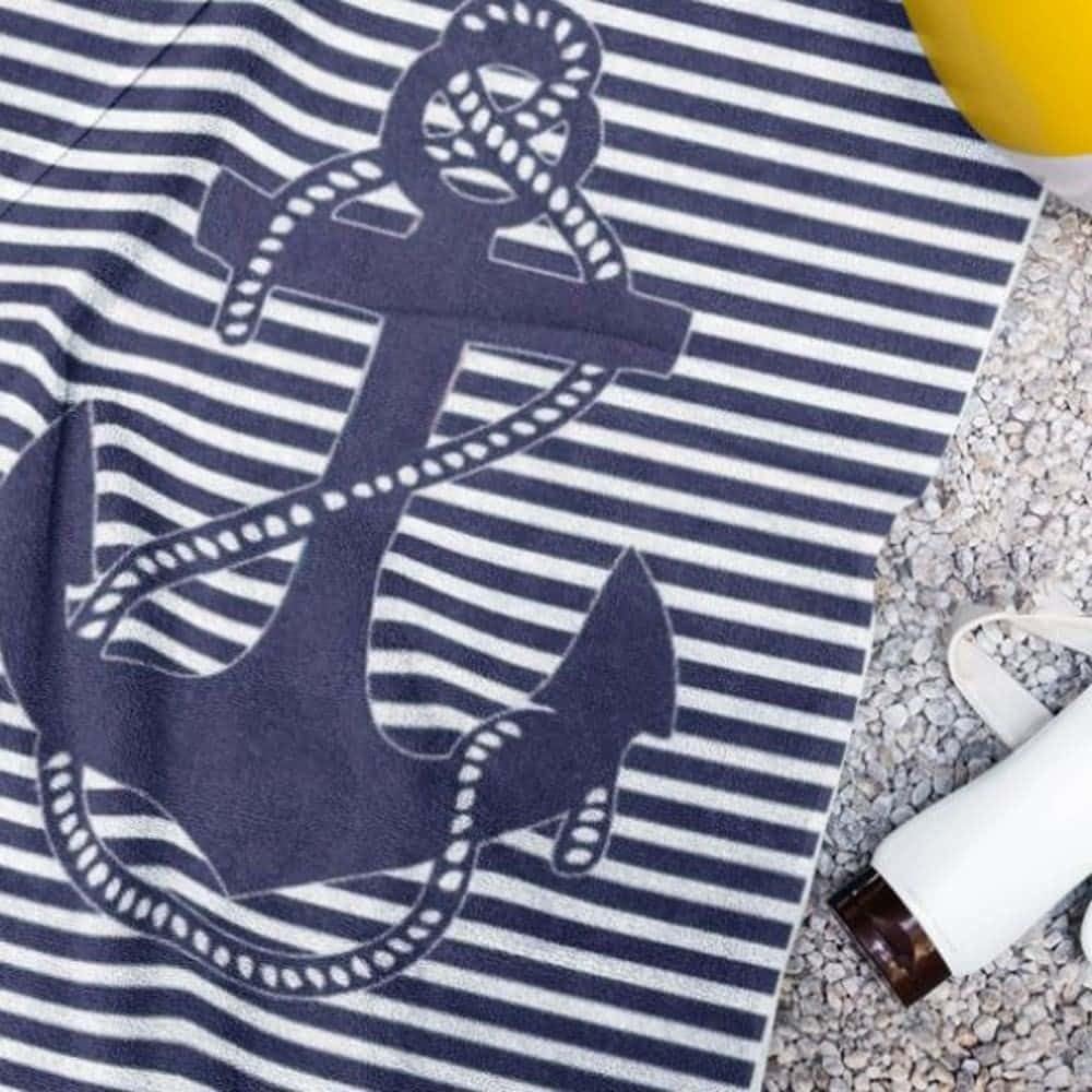 Alpes Blanc Serviette de Plage XXL Motif Ancre 140x180 cm en Coton égyptien 450 g/m² - Drap de Plage Style Marin Intemporel