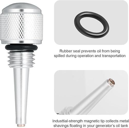 Miniatura 4 de Varilla magnética de aceite 55201 para generadores inversores, repuesto de varilla magnética de aceite de aluminio plateado con anillos de goma,