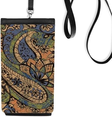 Classical Lotus Fish Pattern Phone Wallet Purse Hanging Mobile Pouch Black Pocket