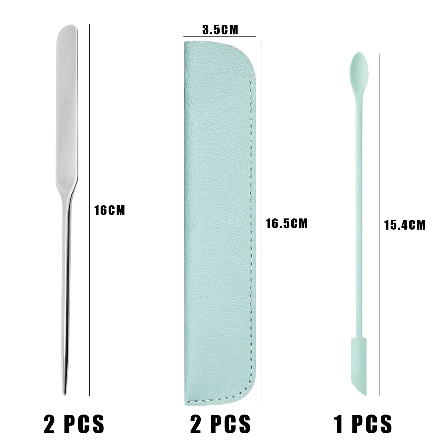 Set di 2 Spatole per Fondotinta in Acciaio Inox - Strumenti per il Trucco del Viso Con 2 Custodie in Pelle e 1 Spatola Verde