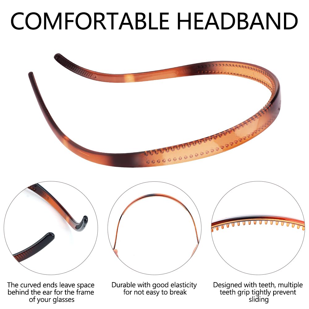 TOBATOBA Comfortable No Pressure Headbands for Glasses Wearers - Non Slip Square Sunglasses Headbands for Women & Girls, 6Pk