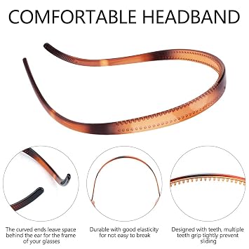 TOBATOBA Comfortable No Pressure Headbands for Glasses Wearers - Non Slip Square Sunglasses Headbands for Women & Girls, 6Pk