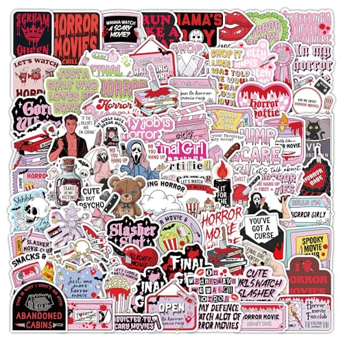 110PCS Funny Horror Stickers Pink Halloween Sticker for Girl Boy Scary Cute Vinyl Waterproof Horror Decals for Water Bottle Laptop Phone Skateboard Journal Luggage