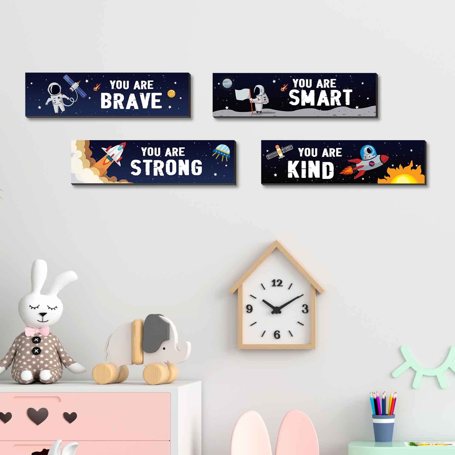 Inspirational Space Plaques Wooden Space Wall Decor Set - 4 Piece ...