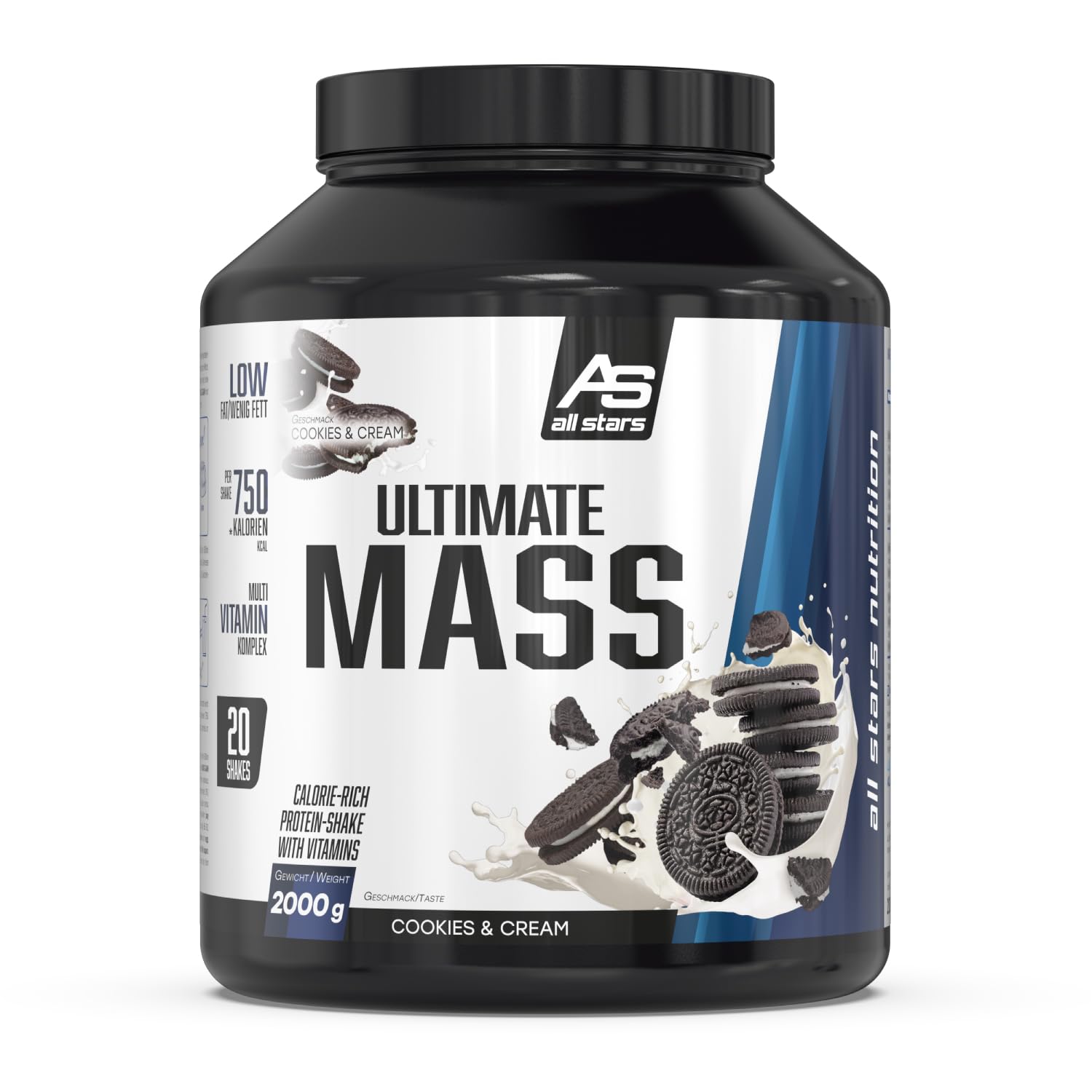 ALL STARS Ultimate Mass - Cookie & Cream - Gainer ad alto contenuto calorico per la costruzione di massa - fino a 366 calorie e 15 g di proteine per frullato - 2000 g