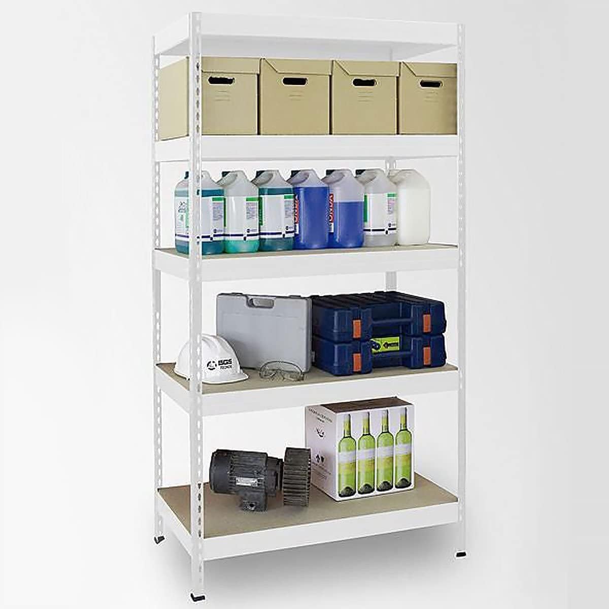 KARAT - Estantería de almacenamiento para cargas pesadas, estante, bodega, almacén, banco de trabajo, capacidad de hasta 1500 kg, montaje rápido y estable (blanco, 180 x 90 x 45 cm)