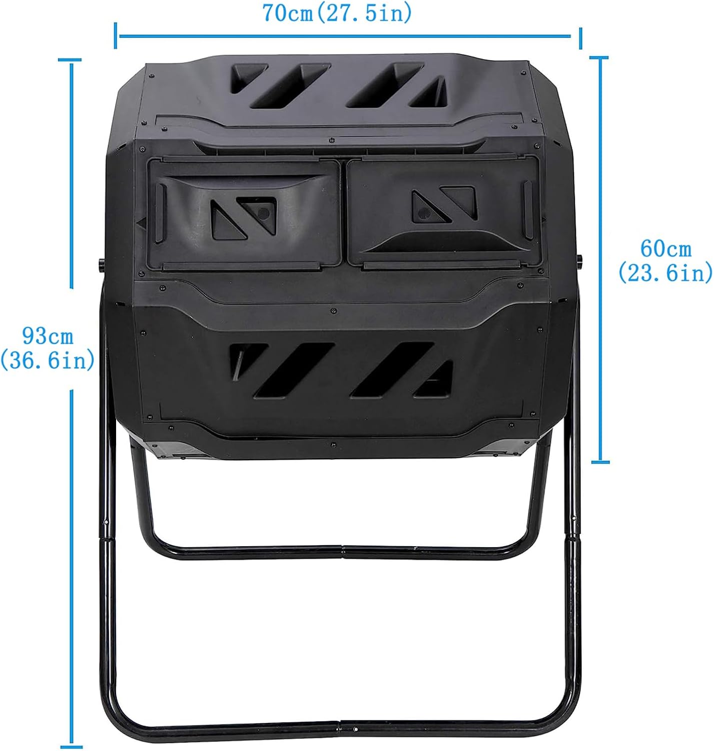 43 Gallon Outdoor Compost Bin, Dual Chamber Compost Tumbler W/2 Sliding Doors, Large Capacity Composting Bins, Garden Rotating Tumbling Composter for Patio Yard Lawn