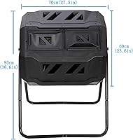 Vista 3 de Contenedor de compostaje para exteriores de 43 galones, vaso de compostaje de doble cámara con 2 puertas corredizas, contenedores de compostaje