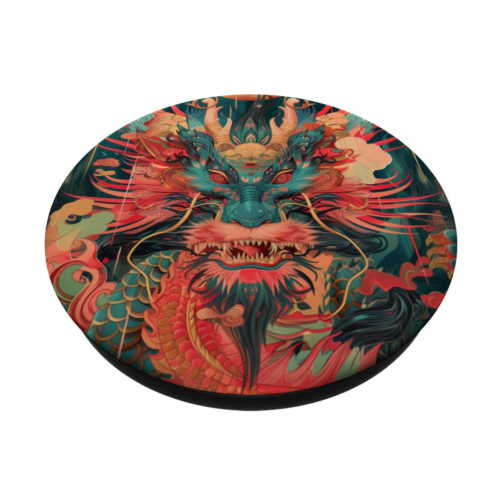 THIS IS ART - Chinese Loong Dragon, Year of the Dragon PopSockets Swappable PopGrip, Black - Image 2