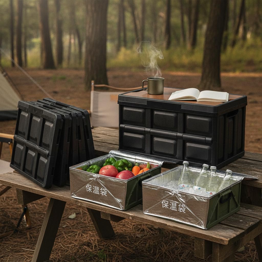Buy MYADDICTION Foldable Storage Box with Wooden Lid for Camping