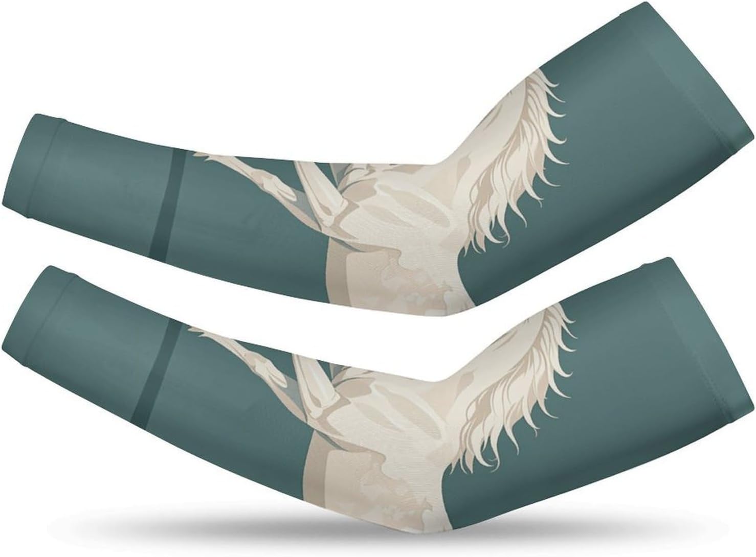 White Horse Prancing Pattern Arm Sleeves for Men Women Sun Protection Sleeves Cooling Compression Arm Covers