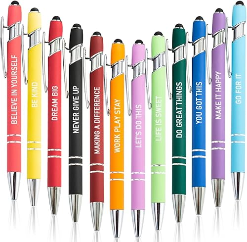 Miniatura 1 de Fuhgkg 12 bolígrafos Ballpiont con citas inspiradoras para oficina, mujeres, pantallas táctiles, puntas táctiles para motivación de tinta negra,