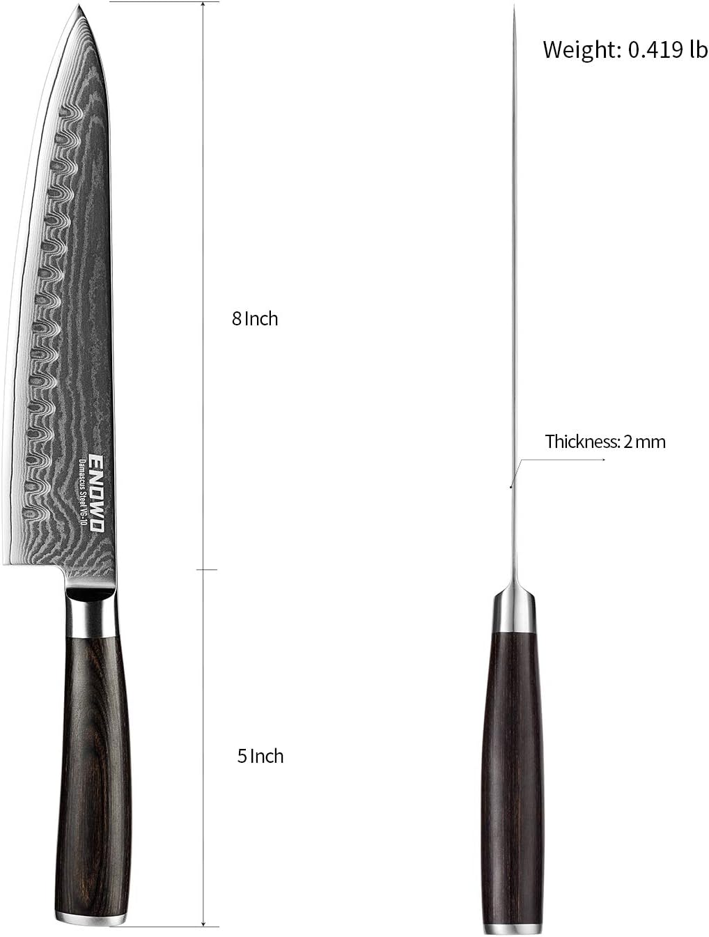 Exclusive Discount 70% Price enowo Damascus Chef Knife 8 Inch with Clad Dimple,Razor Sharp Kitchen Carving Sushi Knife Made of Japanese VG-10 Stainless Steel,Gift Box,Ergonomic, Superb Edge Retention, Stain & Corrosion Resistant 🛒 Crazy Deals enowo Damascus Chef Knife 8 Inch with Clad Dimple,Razor Sharp Kitchen Carving Sushi Knife Made of Japanese VG-10 Stainless Steel,Gift Box,Ergonomic, Superb Edge Retention, Stain & Corrosion Resistant