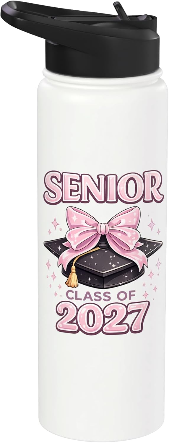 Class of 2027 pink coquette bow senior 27 girls school Stainless Steel Insulated Water Bottle