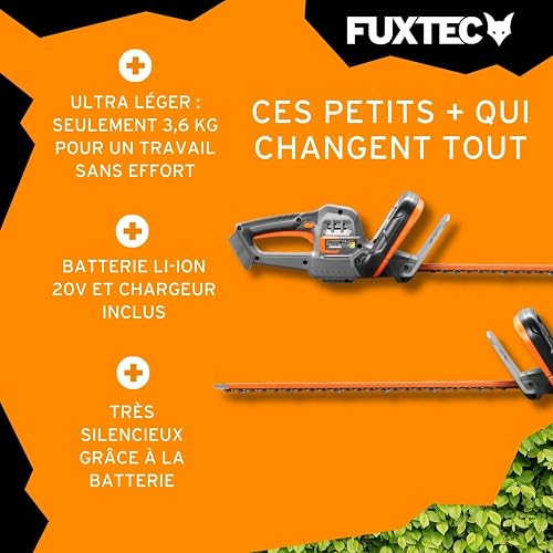 Taille-haie 20V avec Batterie FUXTEC FX-E1HS20 Taille-haie électrique avec Batterie Li-ION 2Ah et Chargeur 1A - Longueur de Coupe 52 cm - 4