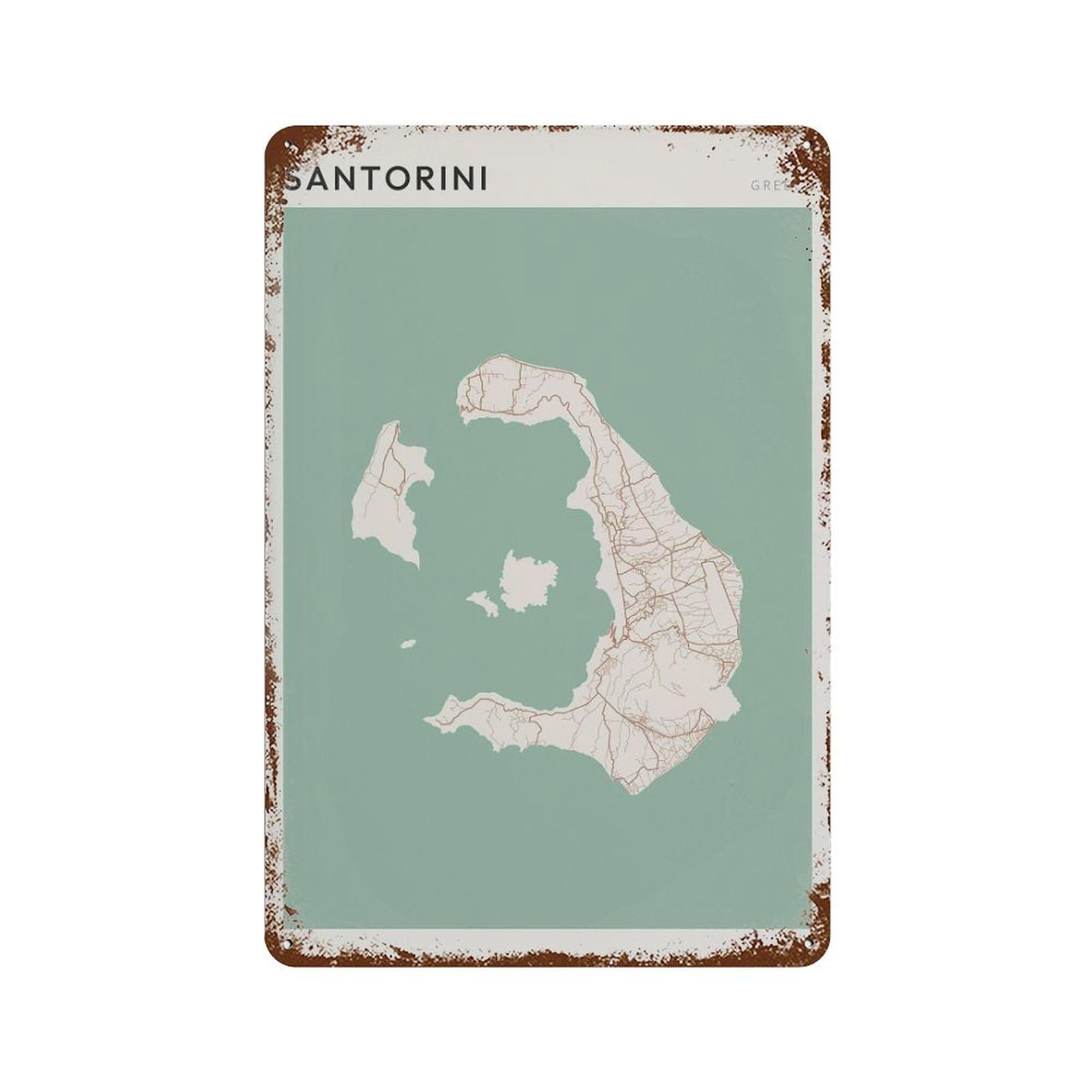 xiaoxiaoshen Santorini Map Greece Travel Gift Minimalist Wall Decor Art Metal Tin Poster Modern Home Decor Art Home Bar Shop Decorations Vintage Sign 30x20cm