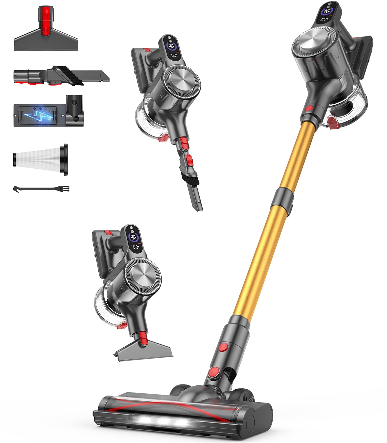 Natrogix Cordless Vacuum Cleaner, Stick Vacuum Cordless Lightweight, 45Mins Runtime, 3 Suction Modes, Smart Display, Wall-Mounted Charging, Vacuum Cleaners for Home Pet Hair, Carpet, Hardwood Floor