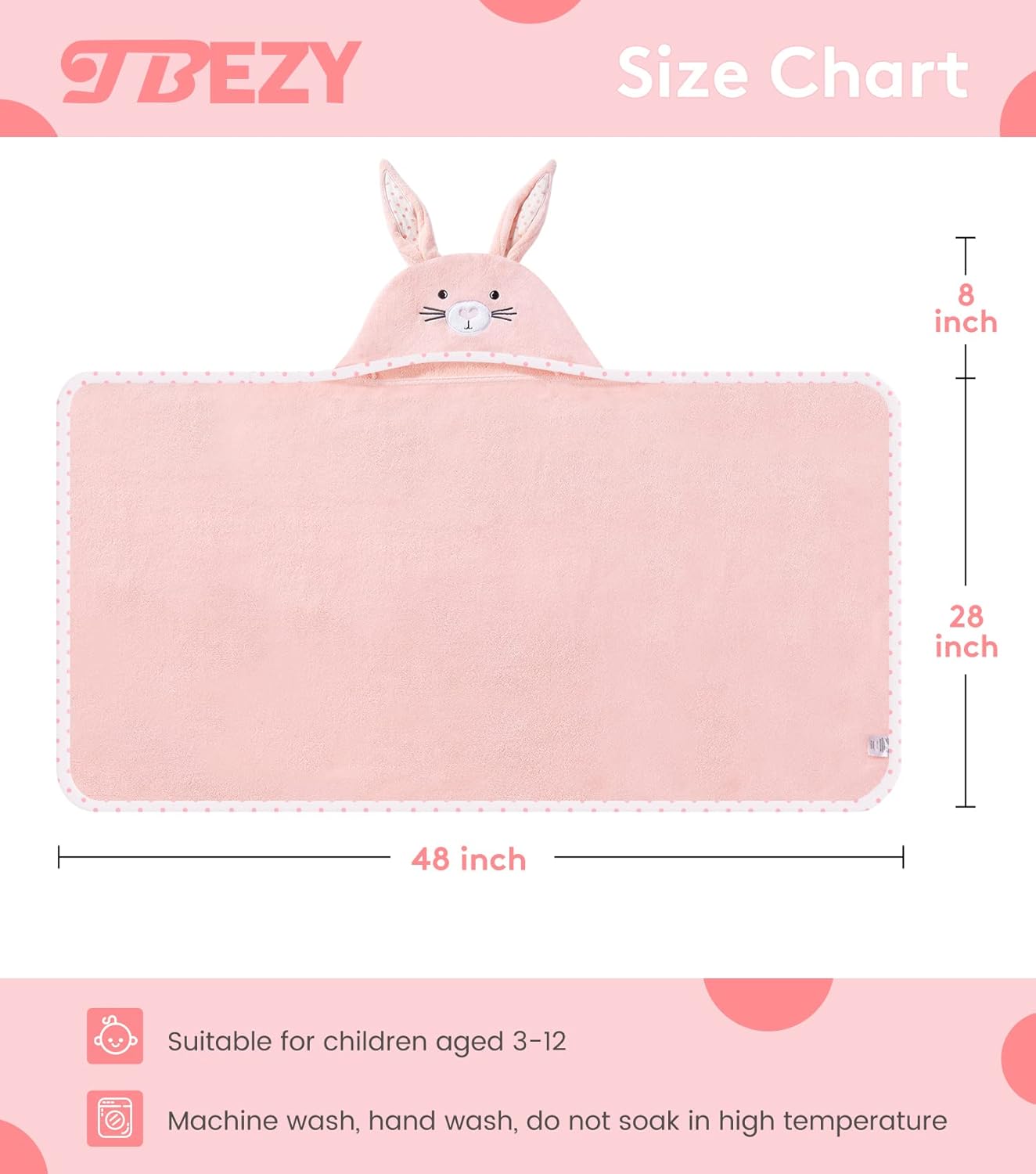 Hooded Towel for Kids 100% Cotton Ultra Soft with Unique Animal Design Large for Infants 3-10 Years (Bunny) - Image 2