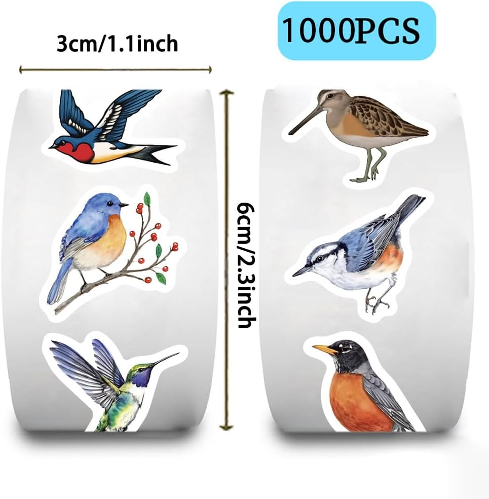 1000PCS Bird Stickers Roll, 2 Rolls 10 Designs Self-Adhesive image 2