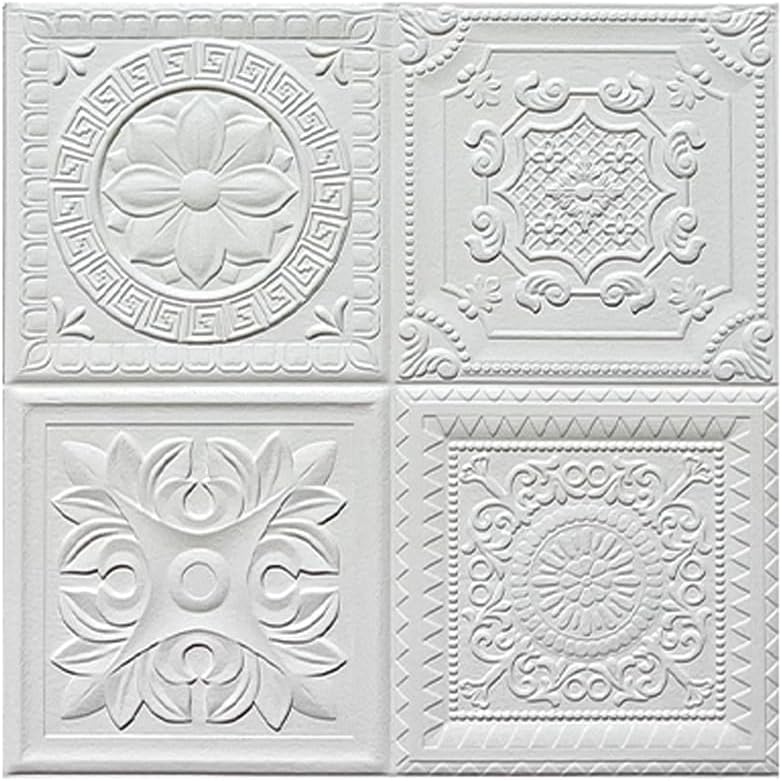 ECYC Ltd 20 Pcs White Foam Wall Panels Peel and Stick 3D Foam Wallpaper Panels Foam Self Adhesive Ceiling Tiles Wall Covering Panels Sticker for Wall, Ceiling, TV Background Decor, 13.77 x 13.77 inch